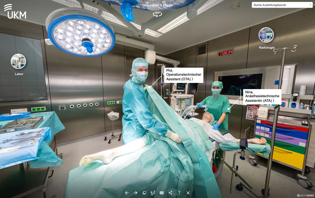 Bestviews-virtueller-rundgang-recruiting-unternehmen-UKM-Muenster Virtuelles Recruitung durch den Ausbildungscampus der Uni Klinik UKM Münster